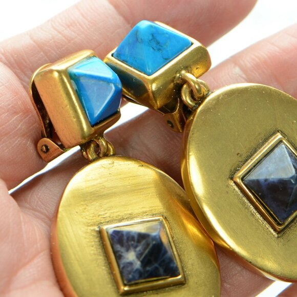 Vintage Oscar De La Renta Oval Drop Clip-on Earrings - Picture 5 of 8